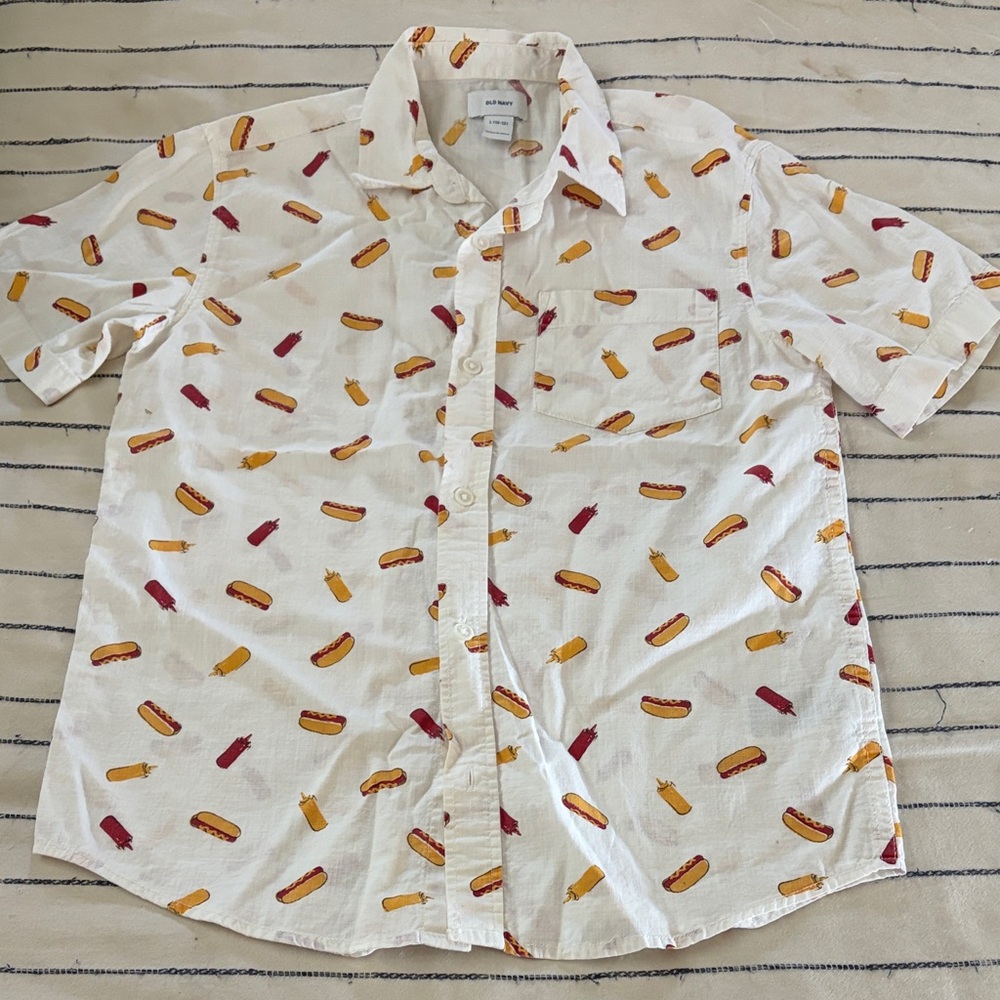 Old Navy Cream Hot Dog Print Shirt